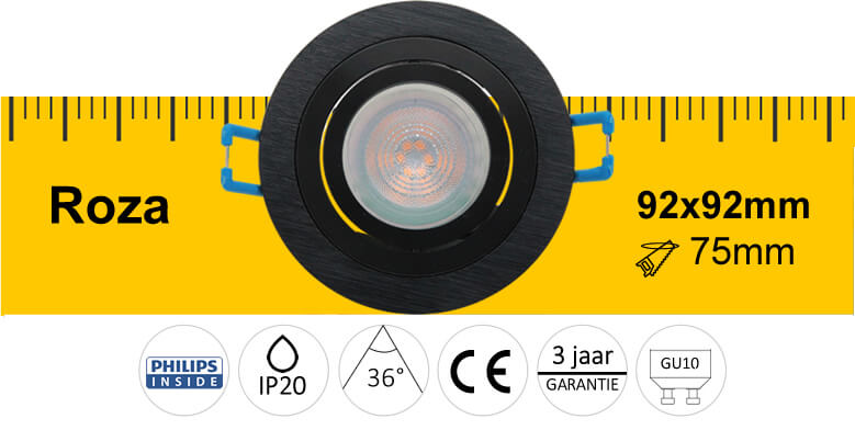 LED Inbouwspot Roza vierkant Zwart